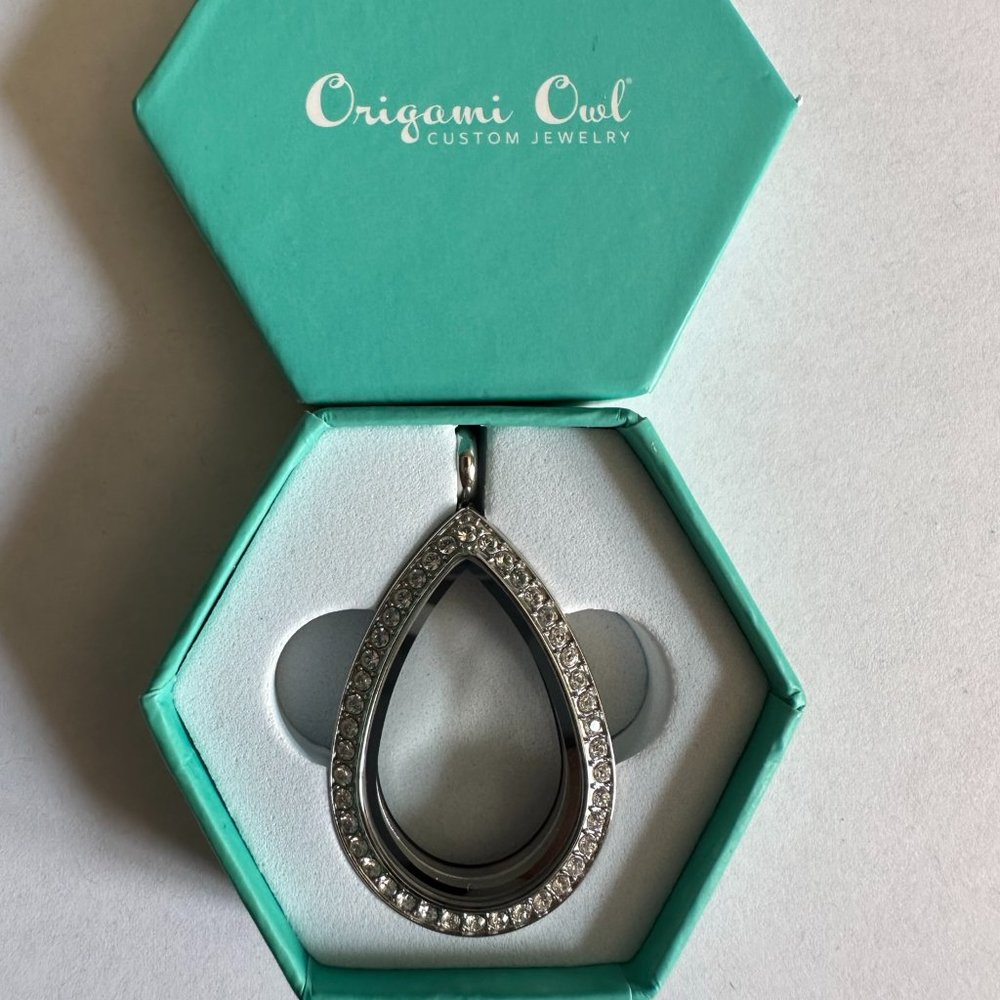 Origami Owl® Silver Teardrop Hinged Locket with Swarovski Crystals - NWT